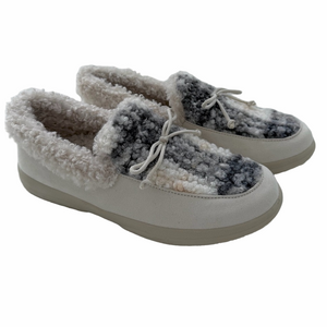 Vionic Claribel Slipper Size 10 WIDE Cream Plaid Faux Shearling Orthotic EUC